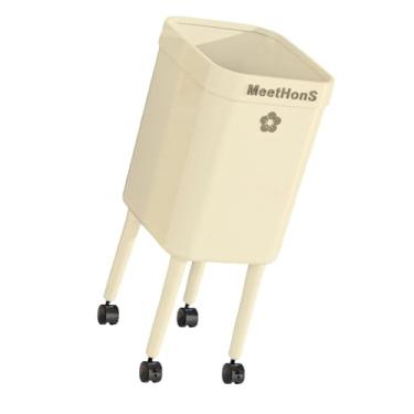 Imagem de Generic Lixeira com rodas, lata de lixo fácil de mover, balde de lixo prático, lata de para banheiro doméstico, cozinha e banheiro, Creme