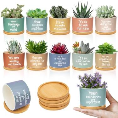 Imagem de 10 peças de presente de afirmação positiva, vasos de suculentas, saúde mental, presentes inspiradores, vasos de cerâmica, pequenos vasos de flores suculentas para colegas de trabalho, amigos