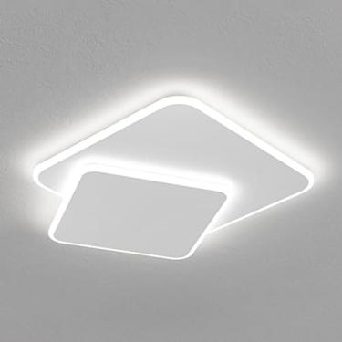 Imagem de Lustre nórdico de LED, luminária de teto semi-embutida, quadrada e branca, moderna, geométrica, para quarto, sala de estar, lavanderia, luminárias próximas ao teto