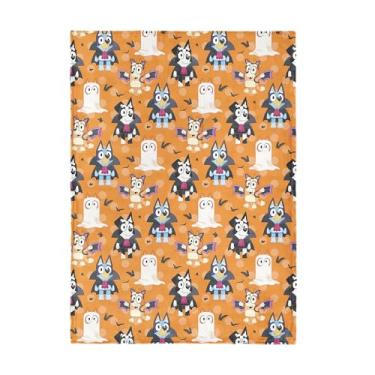 Imagem de Cobertor Bluey Boo Time Halloween com toque de seda para cama e sofá, aconchegante, macio e leve, cobertores assustadores, 127 x 178 cm