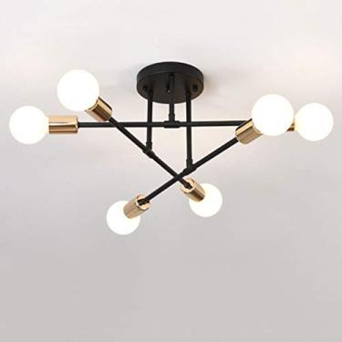 Imagem de Lustre nórdico moderno de 6 luzes, luminária de teto embutida para sala de estar, sala de jantar, corredor, acabamento dourado (lâmpadas não incluídas)