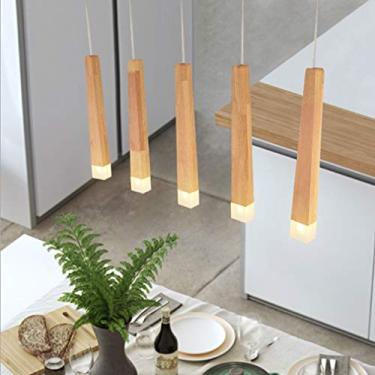 Imagem de Luminária pendente minimalista de madeira LED para sala de jantar, luminária de mesa de jantar moderna e criativa, lustre de teto criativo, luminária pendente, abajur de acrílico branco, ilu
