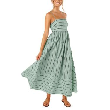 Imagem de Vestido maxi chouyatou feminino listrado nas costas com blusa verde