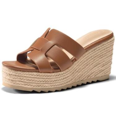 Imagem de Sandálias de cunha Coutgo Platform, alpargata, saltos marrons, feminin