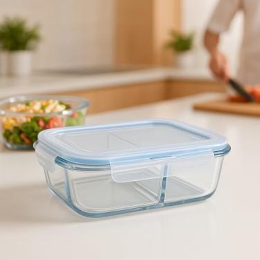 Imagem de Pote de Vidro Hermetico Marmita Grande 1520ml Divisoria Tampa Com Vedação Trava Microondas Freezer