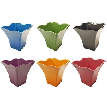 Imagem de Conjunto de 6 vasos biodegradáveis quadrados de bambu - vem em 6 cores - preto, roxo, verde, azul e vermelho - Mede - 15 x 14 cm