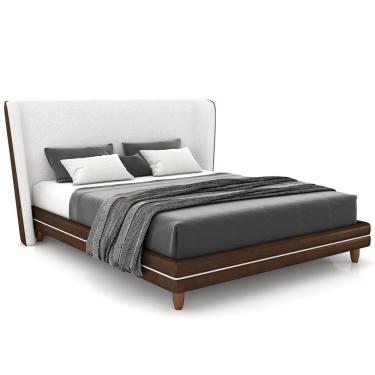 Imagem de Cabeceira Casal Nilo 140cm Com Cama Pés Madeira Suném P05 Couríssimo Marrom Bouclê Cru - Lyam Decor
