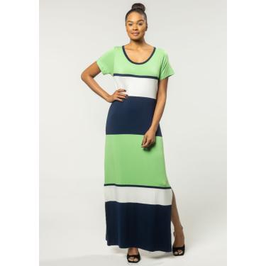 Imagem de Vestido Longo Pau a Pique Listrado Verde e Azul Marinho VERDE - P