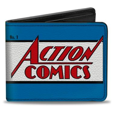 Imagem de Buckle-Down Carteira DC Comics, Bifold, Superman Action Comics Lifting Car Comics Cena de capa de quadrinhos, couro vegano