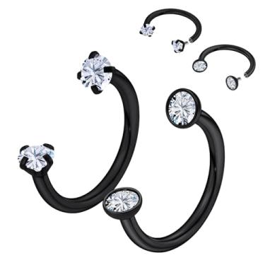 Imagem de Hnxnskt Anel de nariz em ferradura de aço cirúrgico duplo piercing de nariz 18G anéis labiais zircônia cúbica transparente sapato de cavalo Daith piercing joia para mulheres diâmetro interno 8 mm (5