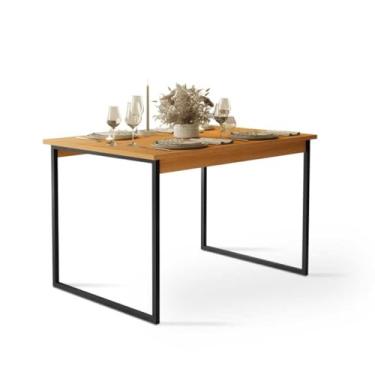 Imagem de Mesa de Jantar Retangular 4 Lugares 110x70cm Aço e MDF Moderna (Madeira/Preto)