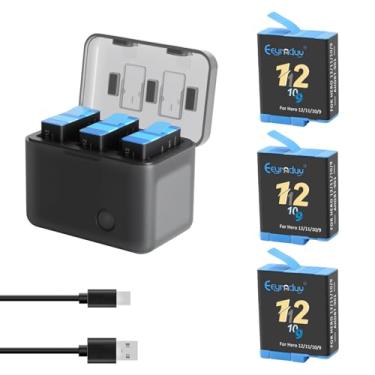 Imagem de Eeyrnduy Substituição de bateria recarregável para câmera Gopro Hero 9/Hero 10/Hero 11/Hero 12 Black Pacote com 3 baterias e carregador USB de 3 canais Combo compatível com adaptadores Cabos de