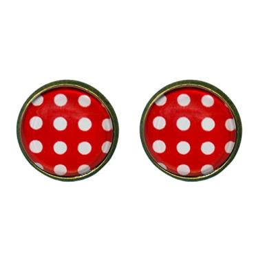 Imagem de ROSTIVO Brincos de bolinhas vermelhas e brancas para mulheres, lindos brincos redondos, Metal, Liga metálica.