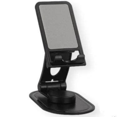 Imagem de Suporte para Celular de Mesa Ajuste de Altura Telescópico e Rotação Base Antiderrapante Universal para Smartphones e Tablets (PRETO)