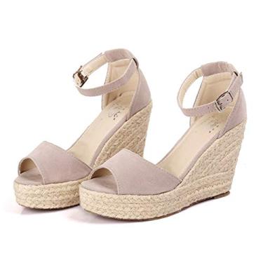 Imagem de Bigfanshu Sandálias femininas de verão tamanho grande 32-44, sapatos peep-toe salto alto plataformas casuais, Cinza, 40 BR