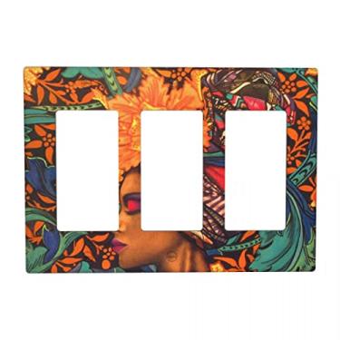 Imagem de Capa de interruptor de luz decorativa de três entradas para balancim arte floral afro-americana, decoração de 3 entradas placa de parede tampa de tomada de receptáculo, tamanho 4,5" x 6,38" polegadas