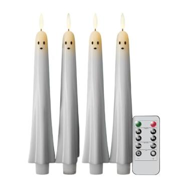 Imagem de XLWLLNJ Velas Cônicas de PVC LED Sem com Temporizador E Controle Remoto, Decorativas, Ideais para Festas, Casamentos E Residências, 4 Unidades, Tamanho real