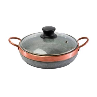 Imagem de Paella Pedra Sabão Alça De Cobre Com Tampa De Vidro G 24x5cm
