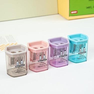 Imagem de Apontador de lápis duplo, pacote com 2, apontador de lápis duplo | Afia | Fácil de limpar | Adequado para viagens | Compacto, rosa