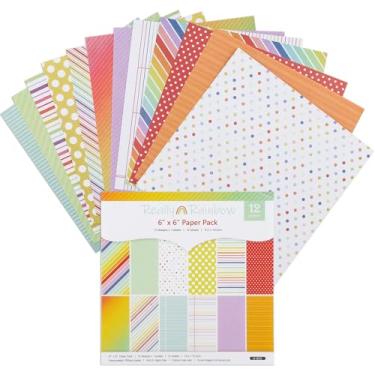 Imagem de 12 folhas de blocos de papel para scrapbook, 12 designs de 15,2 x 15,2 cm, papel de cartolina padronizado em um lado, papel decorativo de 160 g/m², bloco de recortes para projetos DIY (tiras e pontos)