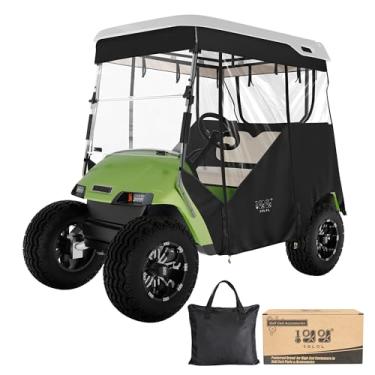 Imagem de 10L0L Gabinete de carrinho de golfe estilo pista de 2 passageiros para EZGO TXT, tecido resistente 600D à prova de vento, à prova d'água e isolada, caixa de condução fácil de enrolar com pista de