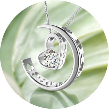 Imagem de Colar de lua crescente e pingente feminino gravado "I Love You" joia romântica presente para aniversário, dia dos namorados ou uso diário, F, Aço inoxidável e cristal, Sem Pedra Preciosa