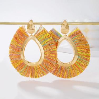 Imagem de Brinco de argola com borla, brincos com pingente de linha boêmia, fio sedoso, franja, franja, brincos de argola para mulheres, uso diário, joias modernas, no size, Metal, Sem pedra preciosa