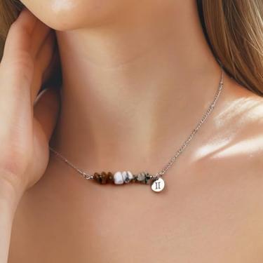 Imagem de Colar de prata para mulheres, retrô, pedra natural, constelação, zodíaco, pingente de horóscopo, ajustável, de aço inoxidável, delicado, joia para homens do zodíaco, presentes do dia a dia, 17.8+2