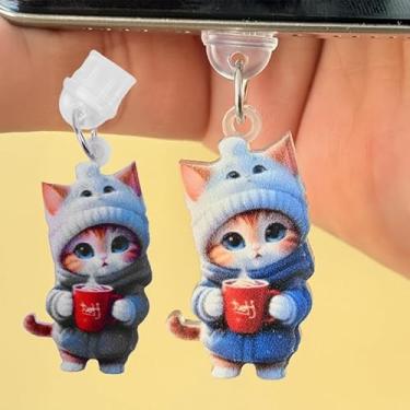 Imagem de 2 peças de desenho animado série gato tipo-C plugue de poeira pingente decoração acessórios de telefone para iPhone 16 15 Samsung USB C plugue de poeira, tipo A