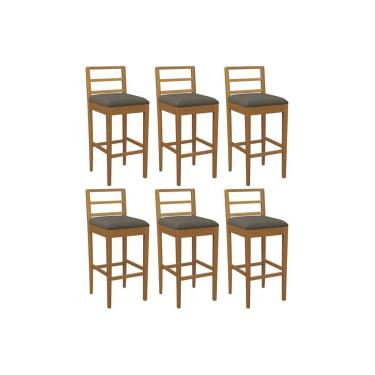 Imagem de Banqueta Sala de Jantar Sofia 1BMM006CA Premium Madeira Maciça Kit 6 Un Carvalho/Linho Escuro - Kappesberg