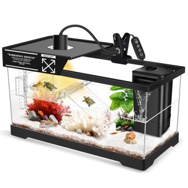 Imagem de GOZILLA Tanque de tartaruga aquática + lâmpada + kit de filtro, kit de tanque de tartaruga de policarbonato atualizado com lâmpada e filtro ajustáveis de 360°, tampa de habitat de répteis, plataforma