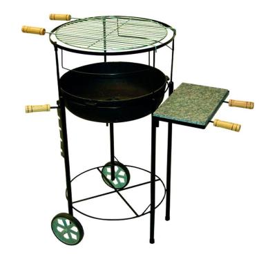 Imagem de Kit Churrasqueira Redonda Regulável Rodas Pedra e Grelha