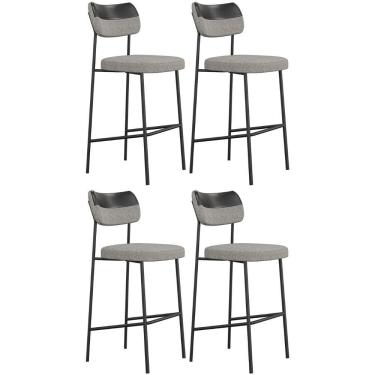 Imagem de Banqueta Alta Bar Estofada Kit 4 Milli Linho Cinza/preto A14 - Mpozenato
