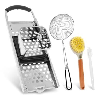 Imagem de 4 peças de máquina de fazer spaetzle, aço inoxidável de grau premium com alça confortável, conjunto de máquina de massa com filtro estilo aranha e escova de limpeza, máquina de fazer bolinhos de