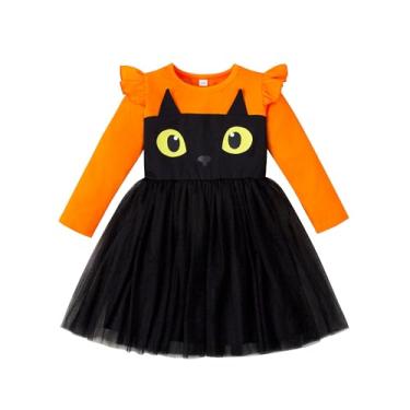 Imagem de Magic Park Vestido de tule para meninas de 12 meses a 9 anos, vestido tutu de manga comprida, roupas casuais de inverno, Laranja-b1, 18-24 Months