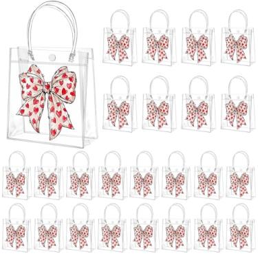 Imagem de Tioncy 24 peças de sacolas transparentes para o dia dos namorados com alça de plástico transparente para presente de biscoitos e doces para lembrancinhas de festa românticas para casamento, embalagem
