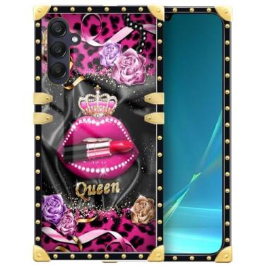 Imagem de DAIZAG Compatível com Samsung Galaxy A25 5G, coroa vermelha lábio quadrado dourado decoração TPU macio antiarranhões à prova de choque para meninas capa protetora para Samsung Galaxy A25 5G (6,5