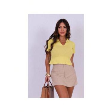 Imagem de Blusa Feminina Gola Polo Feminina Casual Tricot Luxo Moda Verão - NoBr