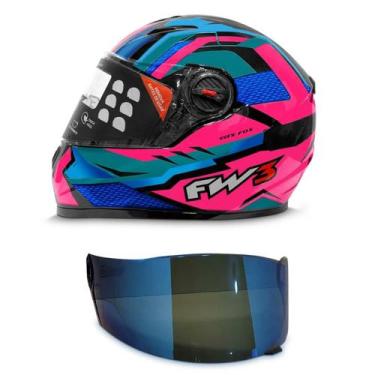 Imagem de Capacete Moto Fechado Fw3 Modelo Gtx Fox Mais Viseira Adicional, Rosa 