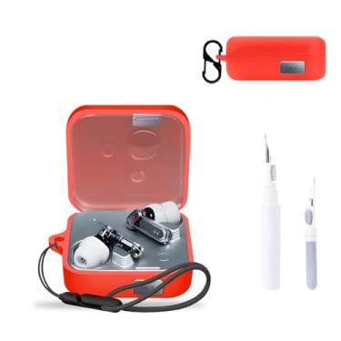 Imagem de NOUKAJU Capa protetora para fone de ouvido para fones de ouvido (com mosquetão + cordão + caneta de limpeza) à prova de quedas, arranhões, à prova de choque, capa para Nothing Ear 3 (vermelho)