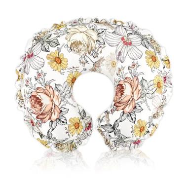 Imagem de HNHUAMING Capa de almofada de amamentação, capa removível para travesseiros de amamentação, ultramacia e respirável com design moderno de renda para bebês, meninas, meninos, floral