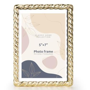 Imagem de FIHOO Porta-retrato de 12,76 x 18 cm com design vintage de metal com suporte de vidro antigo de alta definição para mesa (12,7 x 17,8 cm - corda espiral dourada)