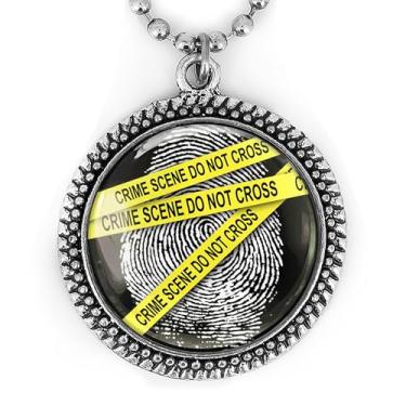 Imagem de Colar com pingente CSI - Cena de crime com impressão digital, detetive, crime real, joia de vidro feita à mão - 146-RN, grande, metal, sem pedra preciosa