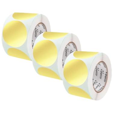 Imagem de Perco Etiquetas adesivas redondas perfuradas douradas metálicas de 10 cm — 3 rolos, 1.200 adesivos redondos — com adesivo permanente para avisos de segurança, etiquetagem de equipamentos, sinalização