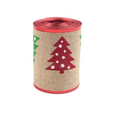 Imagem de Conjunto de fita de embrulho de presente de Natal com fio de serapilheira para artesanato doméstico, decoração de árvores, embrulho de presente, projetos de Natal DIY xadrez e estampas festivas