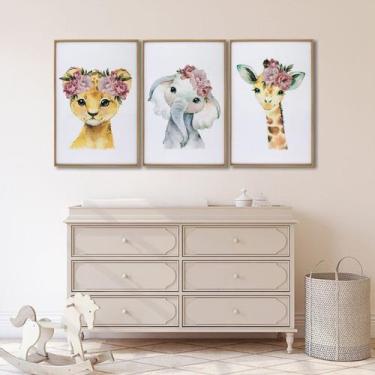 Imagem de Quadro Decorativo Filhotes no Jardim Infantil 3 Telas 60x90 Cm para Qu