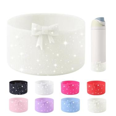 Imagem de Bota de silicone com laço de glitter para garrafa de água Owala de 947 ml, capa protetora antiderrapante para garrafas de água de aço inoxidável FreeSip, Twist e Flip - Bege