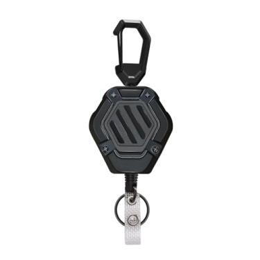Imagem de Chaveiro retrátil com clipe de cinto, porta-chaves de cartão de identificação resistente com suporte de crachá de anel com cordão de aço de 59,9 cm, 280 g