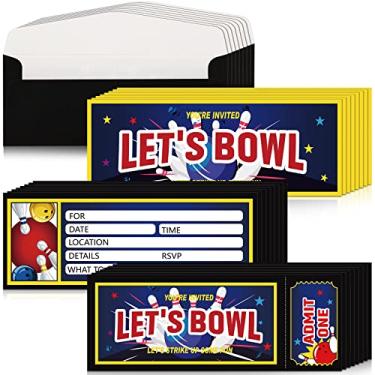 Imagem de Fuutreo Convites de festa de aniversário de boliche com envelopes, convites de festa esportiva com envelopes, conjunto de cartões temáticos de convite de aniversário, bilhetes de festa dupla face, cartões de convite para crianças