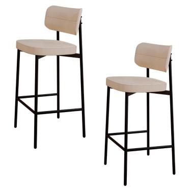 Imagem de Banqueta Alta Bar Estofada Kit 2 Ella M25 Linho Areia - Mpozenato